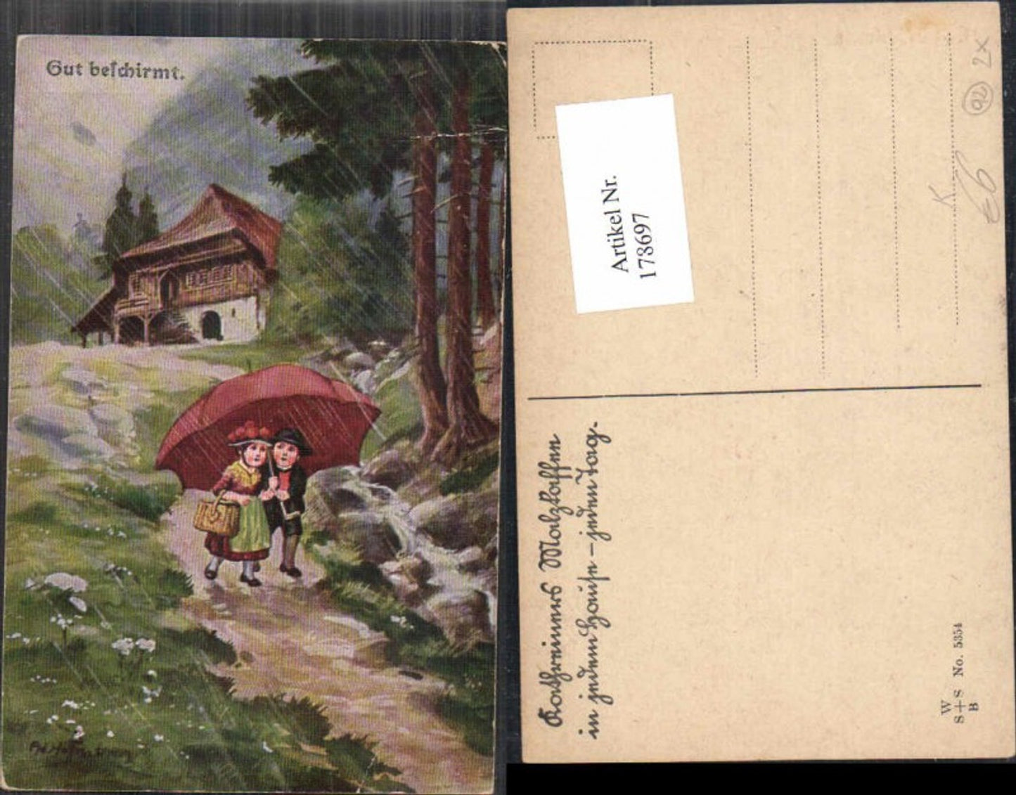 178697,Künstler AK Ad. Hoffmann Kinder Regenschirm Regen Schirm