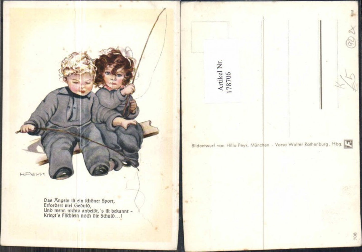 178706,Künstler AK Hilla Peyk Angeln Kinder Fischen