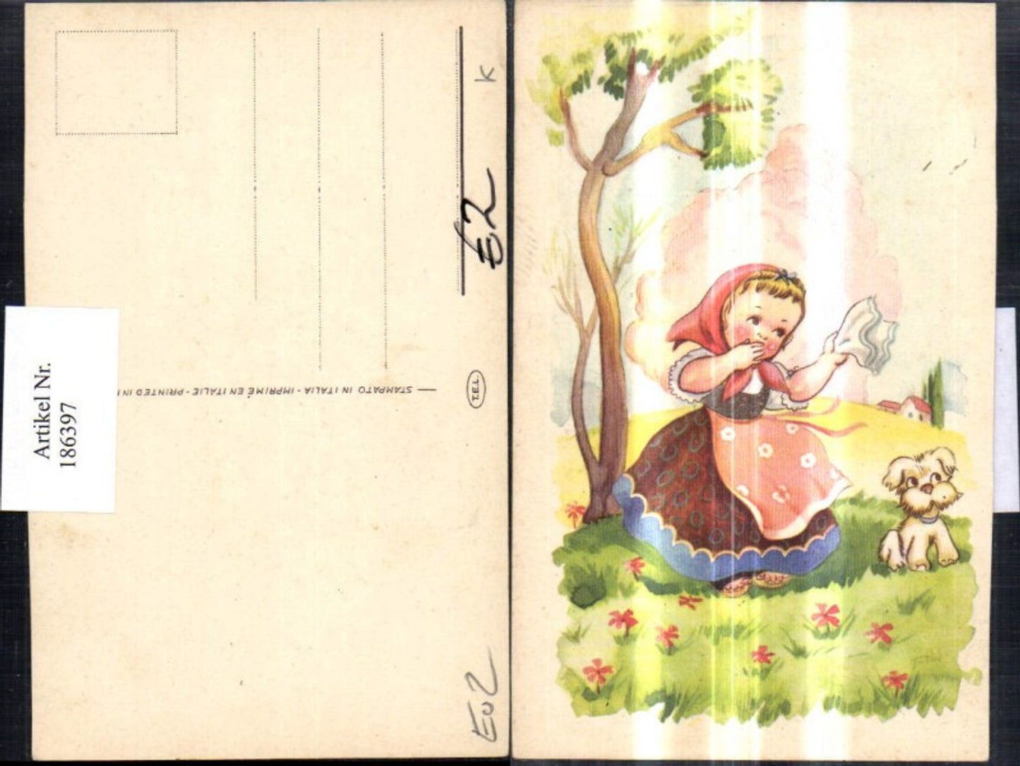 186397,Kind Mädchen m. Hund a. Wiese