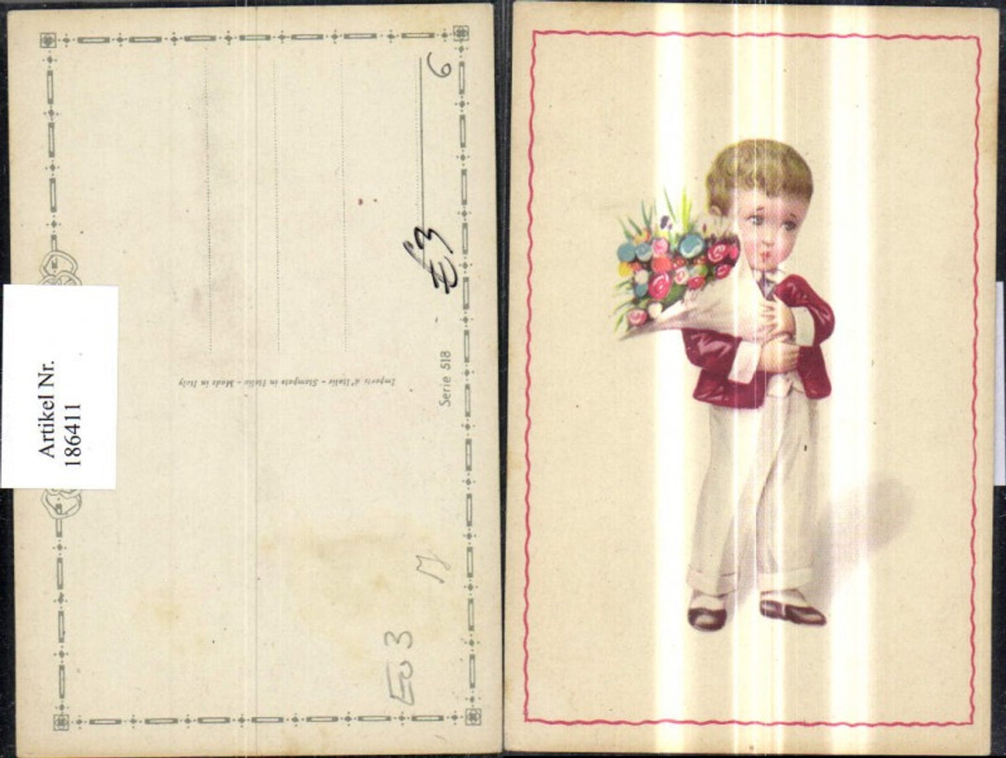 186411, Child boy with bouquet of flowers