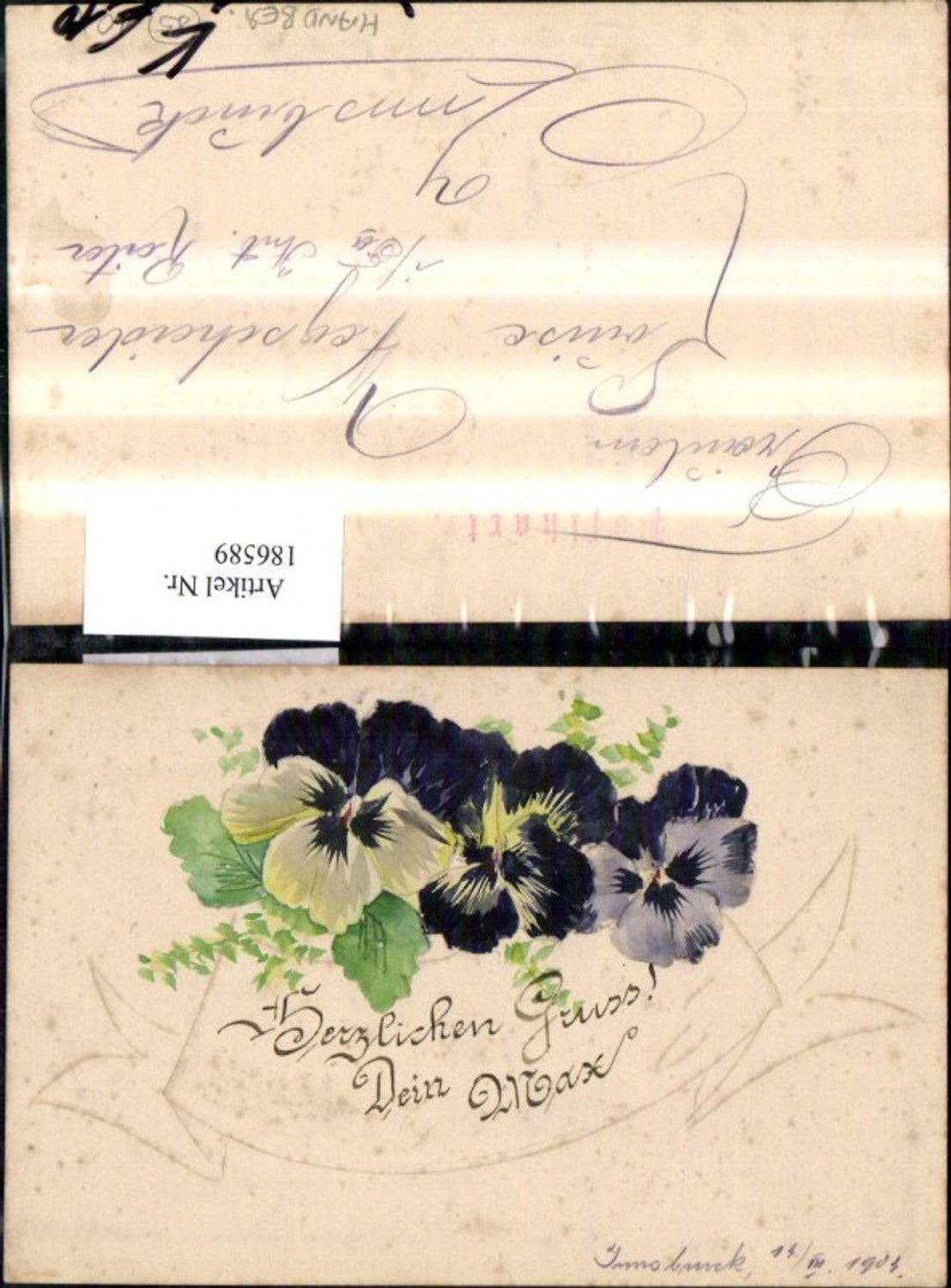 186589, Artist AK Hand-painted Flowers Greetings from your Max