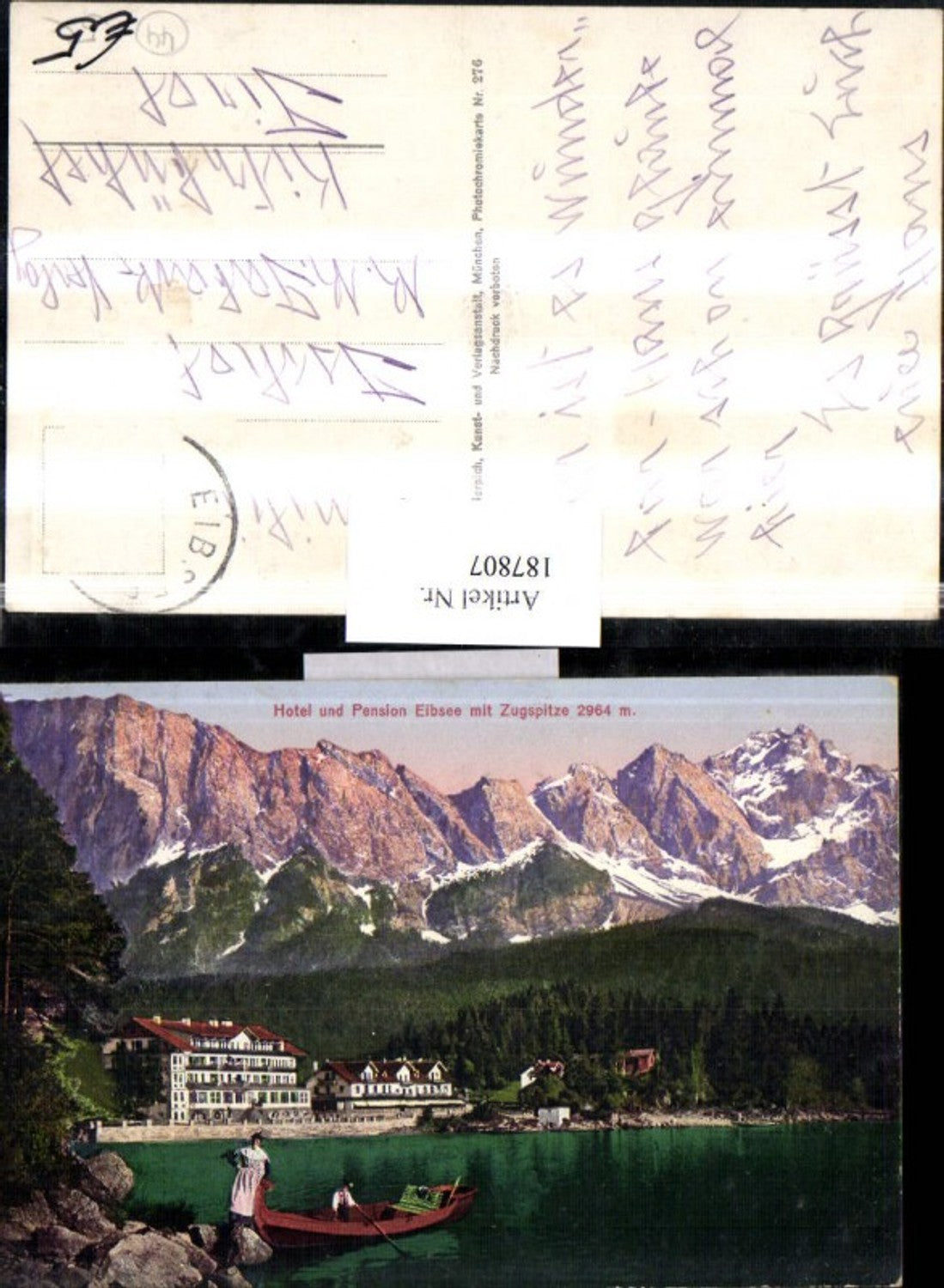 187807,Hotel u. Pension Elbsee m. Zugspitze b. Garmisch Boot Eibsee