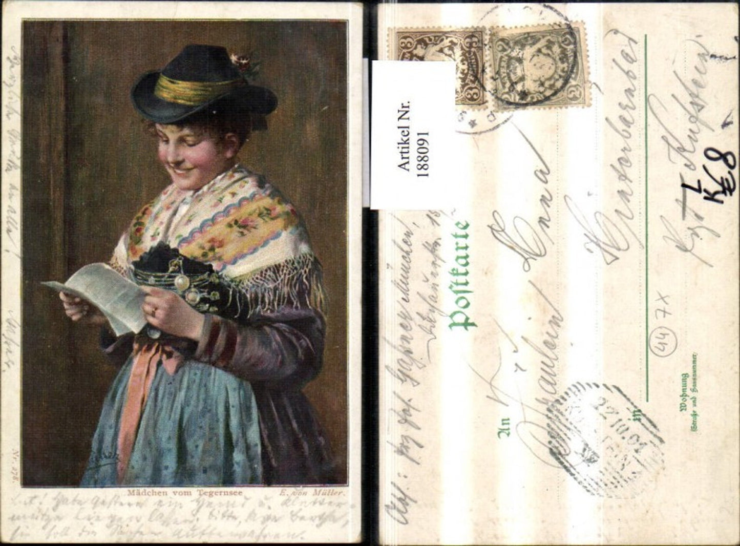 188091,Künstler Ak E. v. Müller Litho Mädchen a. Tegernsee Tracht Typen