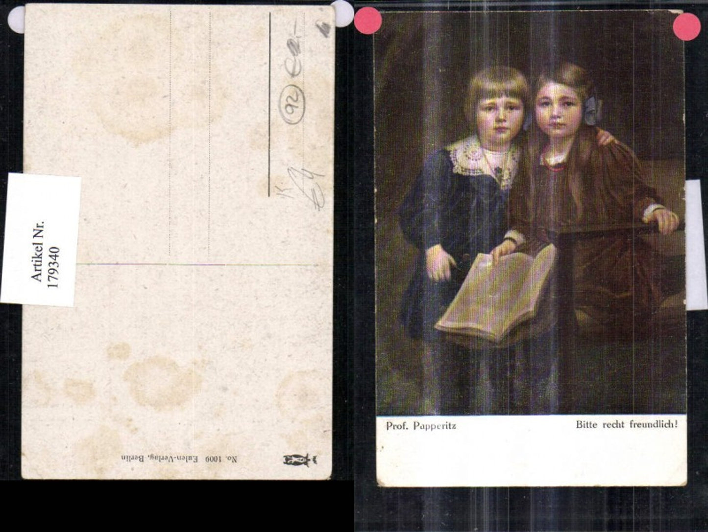 179340, Artist Ak G. Papperitz Children Please be very kind Girl with book