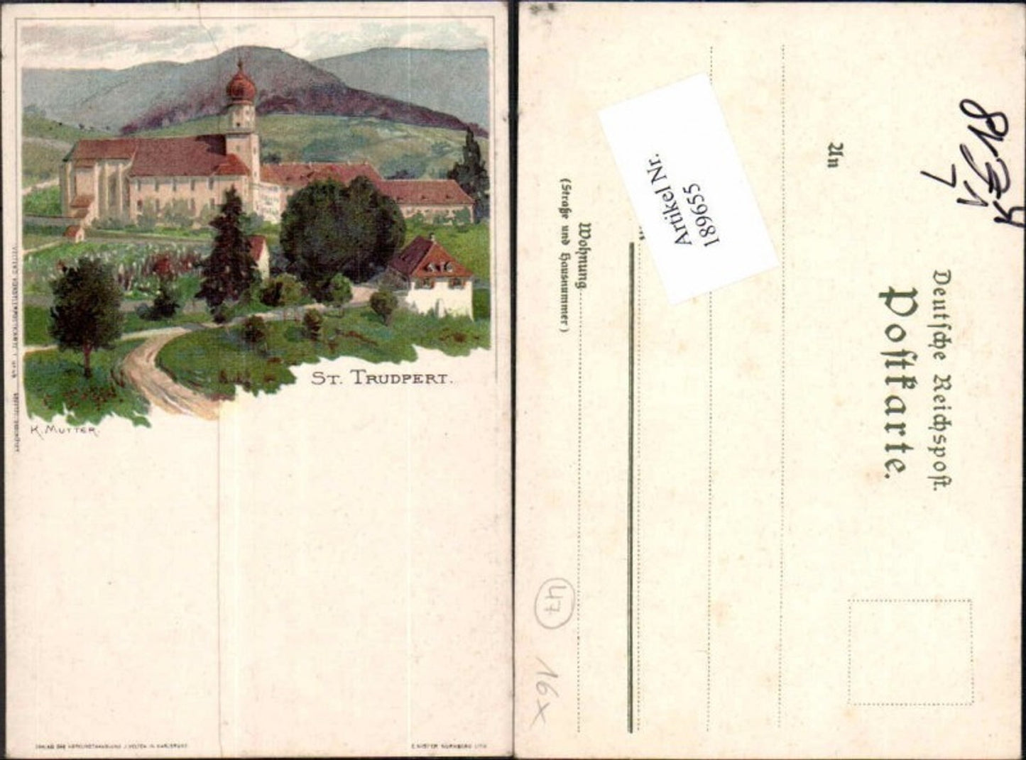 189655, Artist Lithograph K. Mother St. Trudpert Münstertal Black Forest