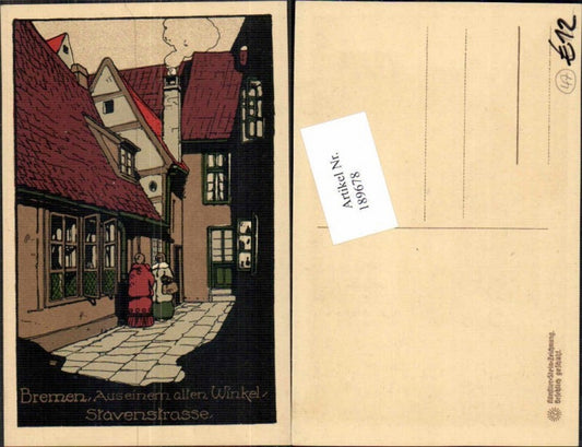 189678, Artist Stein Drawing Lithograph Bremen Stavenstrasse From an old corner