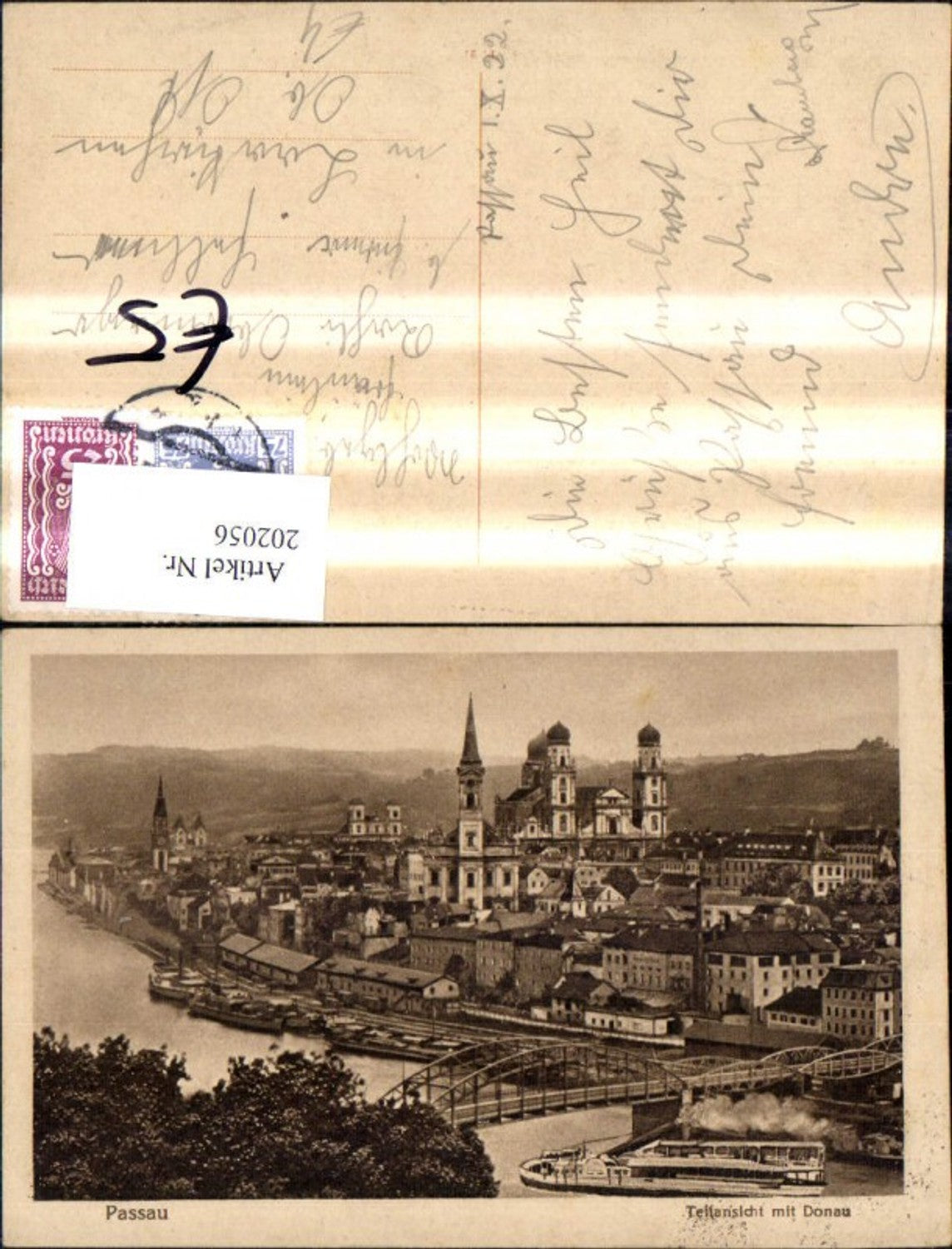 202056,Passau Teilansicht m. Donau Brücke Schiff Dampfer