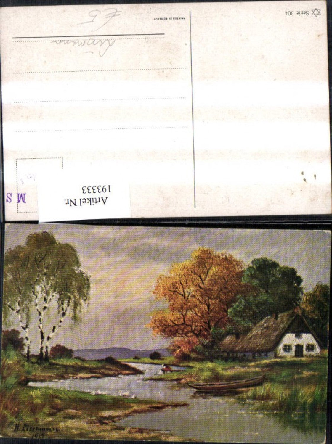 193333,Künstler Ak H. Lissmann Landschaft Haus Boot