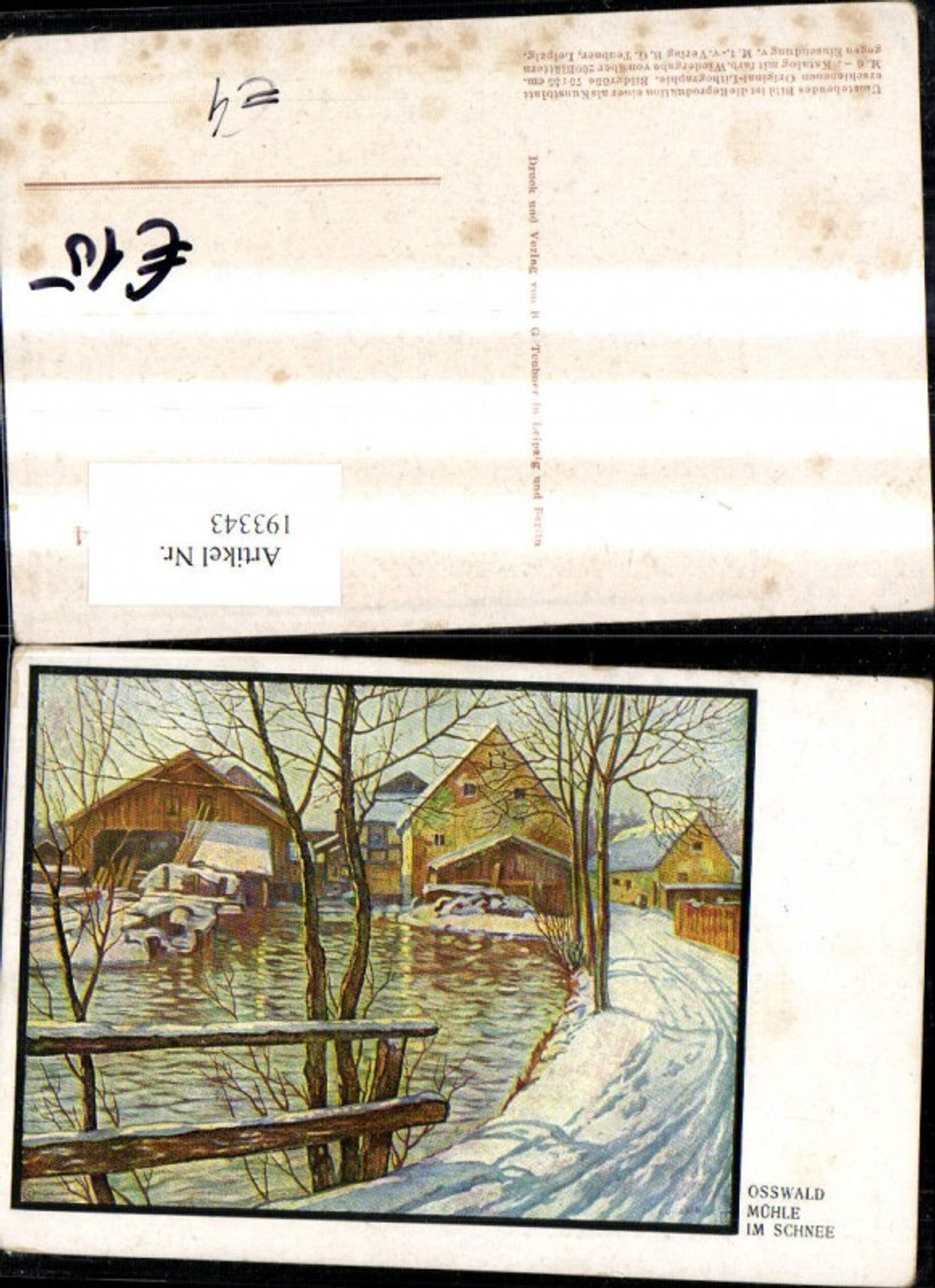 193343,Künstler Ak Osswald Mühle i. Schnee