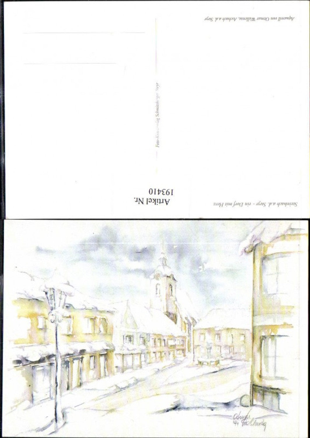 193410,Künstler AK Ottmar Wallenta Steinbach a. d. Steyr Winterbild Kirchenturm