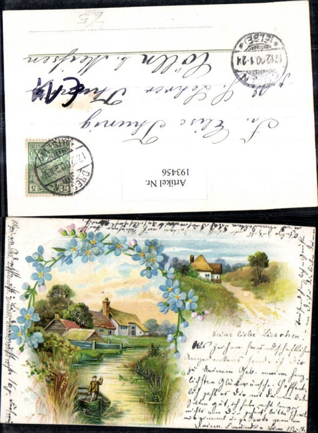 193456,Litho AK Landschaft Blumen Boot Mehrbildkarte