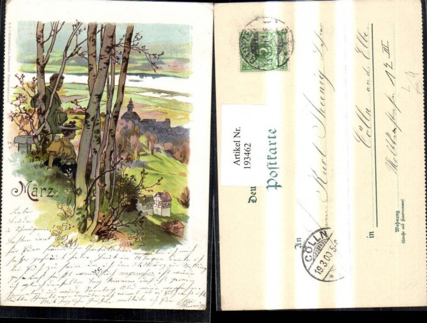 193462,Litho AK März Landschaft Frau u. Mann