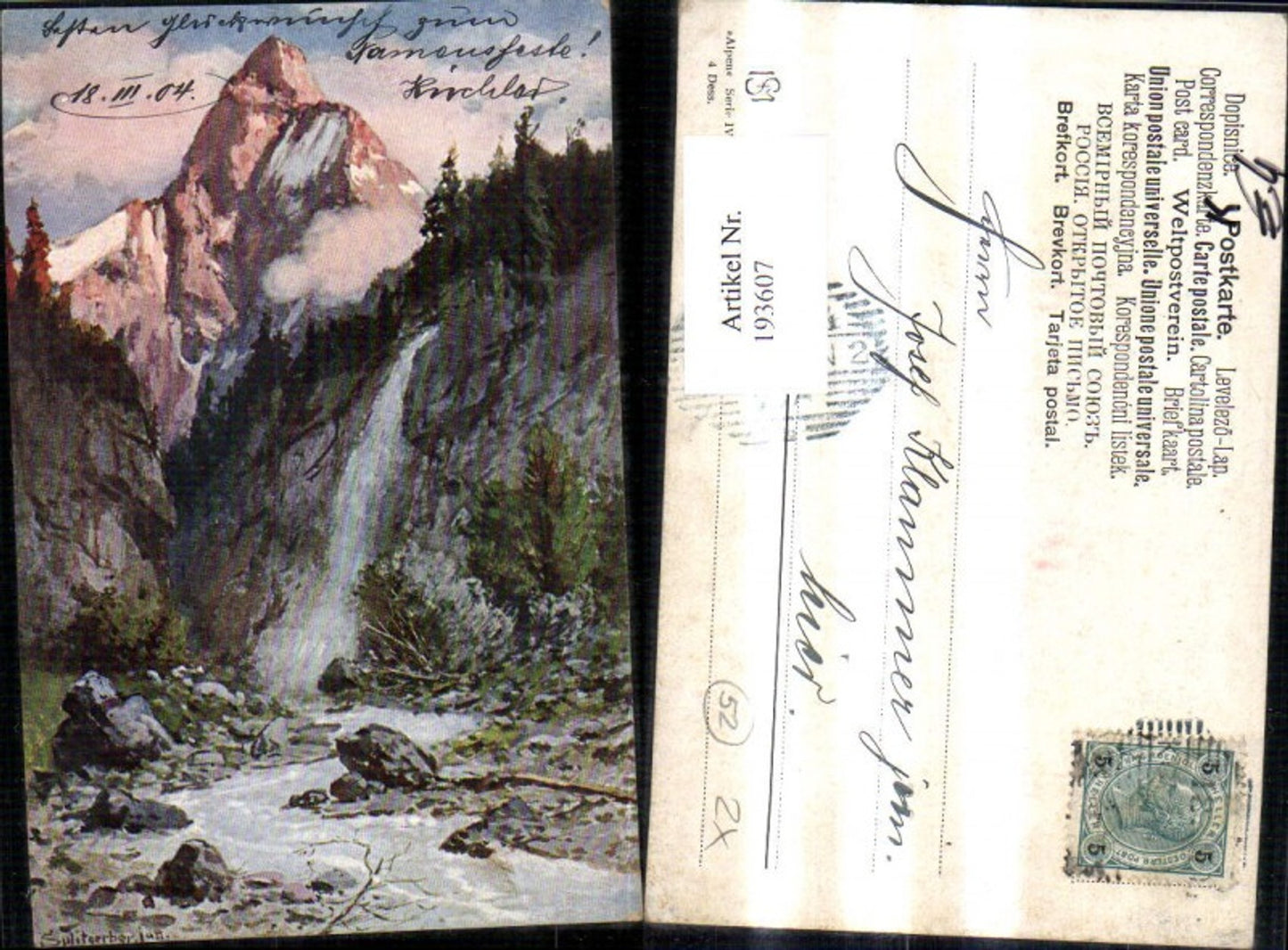 193607,Künstler Ak Splitgerber jun. Wasserfall i. Berglandschaft
