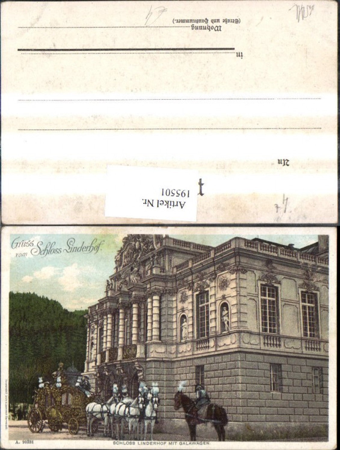 195501,Grß vom Schloss Linderhof b. Ettal m. Galawagen Kutsche Pferdekutsche