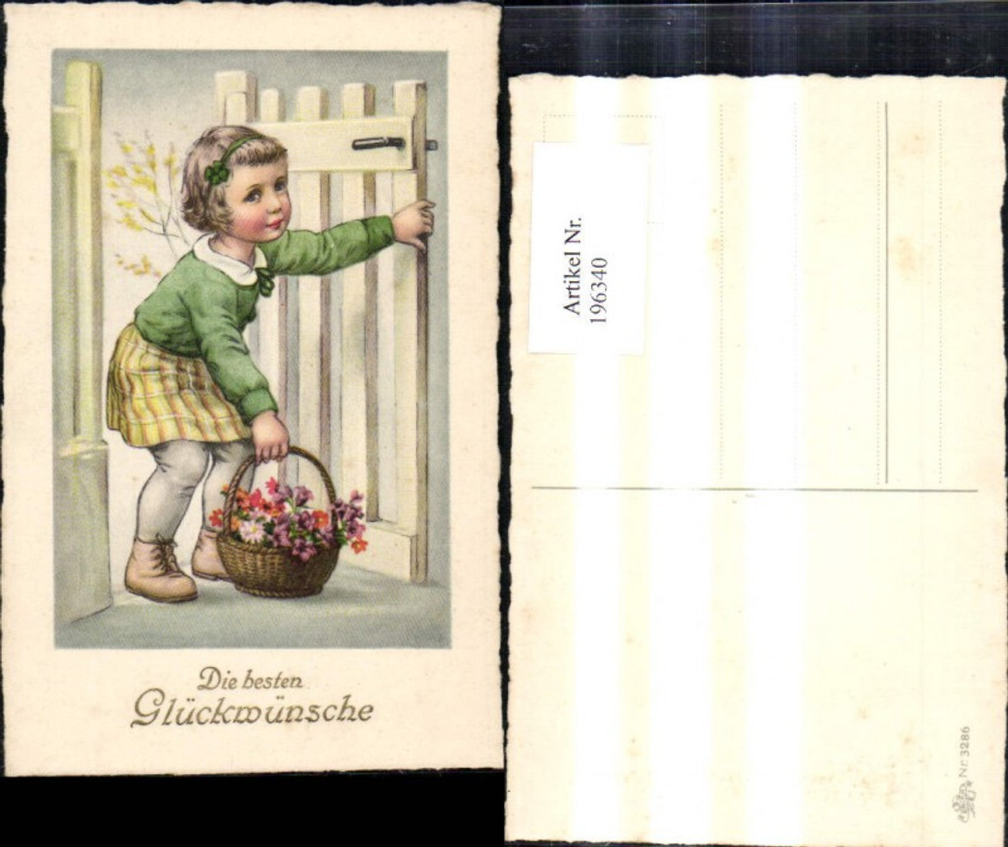 196340, Child girl by garden gate, gate with flower basket