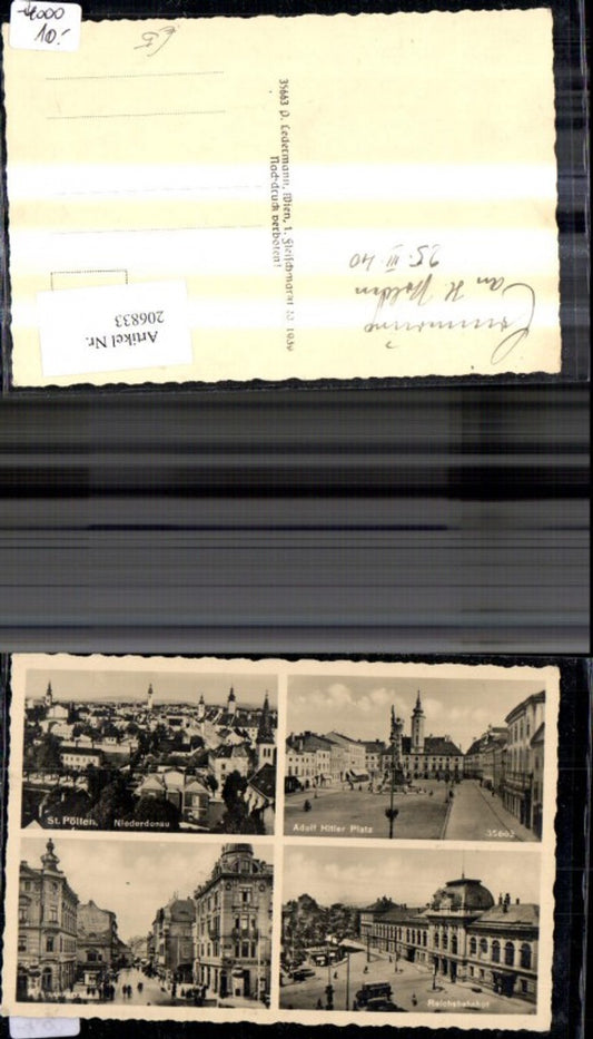 206833, St. Pölten Multi-image postcard, Kremserstraße train station, main square, 1940