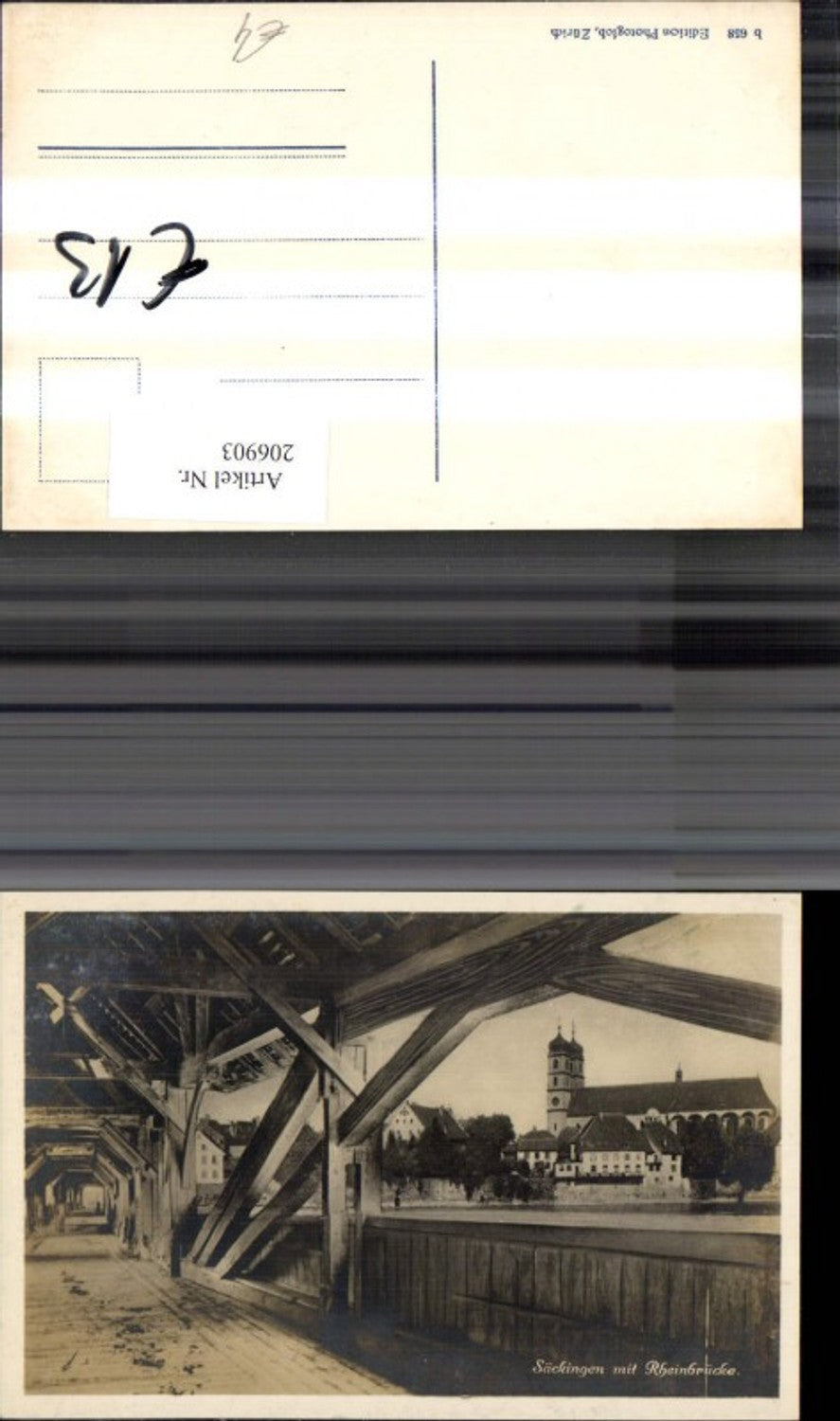 206903, Säckingen with Rhine bridge, bridge, church