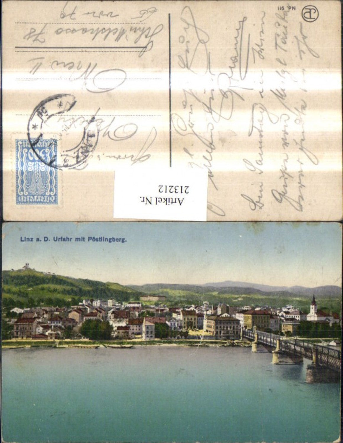 213212, Linz on the Danube Urfahr Total view with Pöstlingberg Bridge