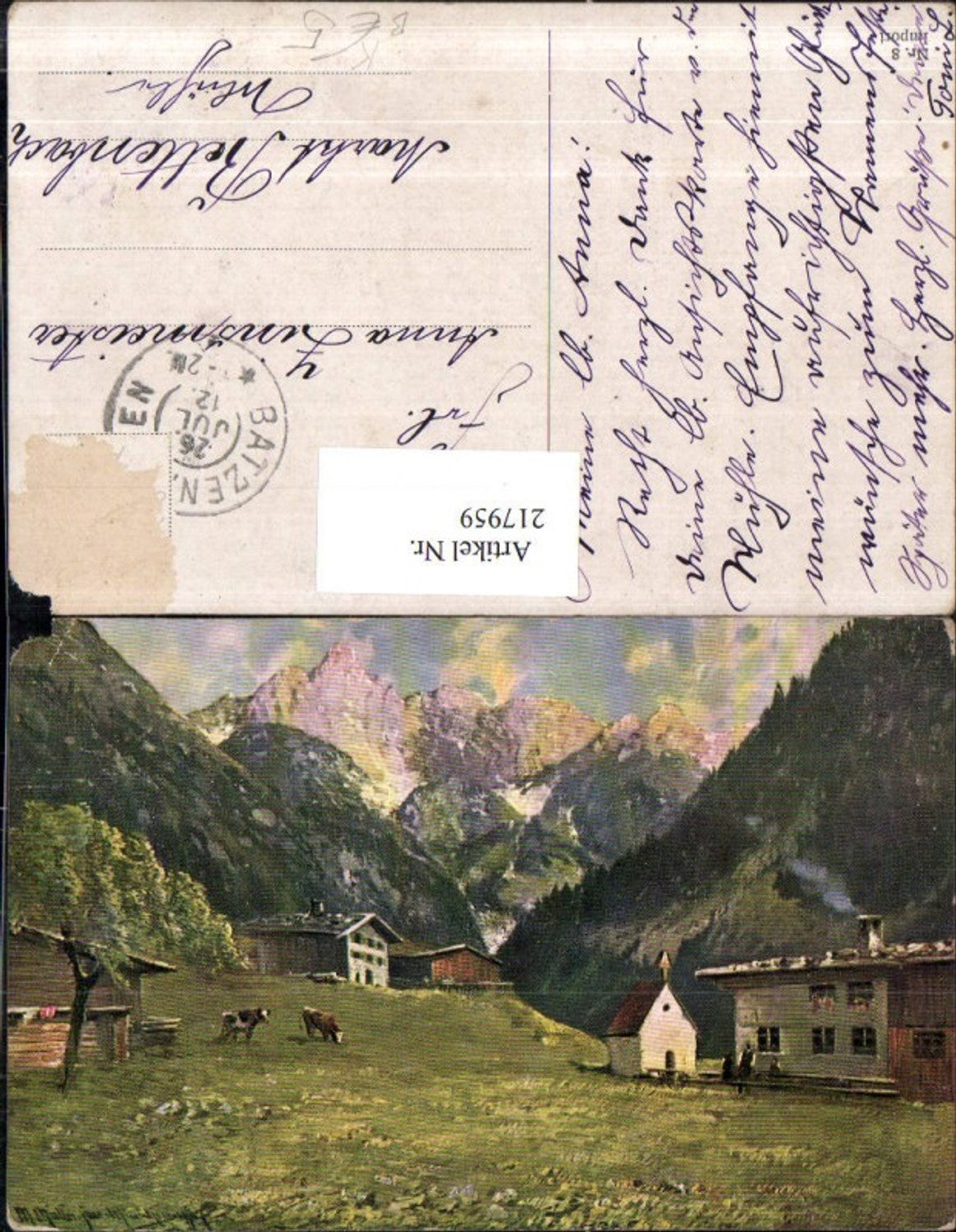 217959,Künstler AK Moritz Müller Landschaft Bergkulisse Kapelle