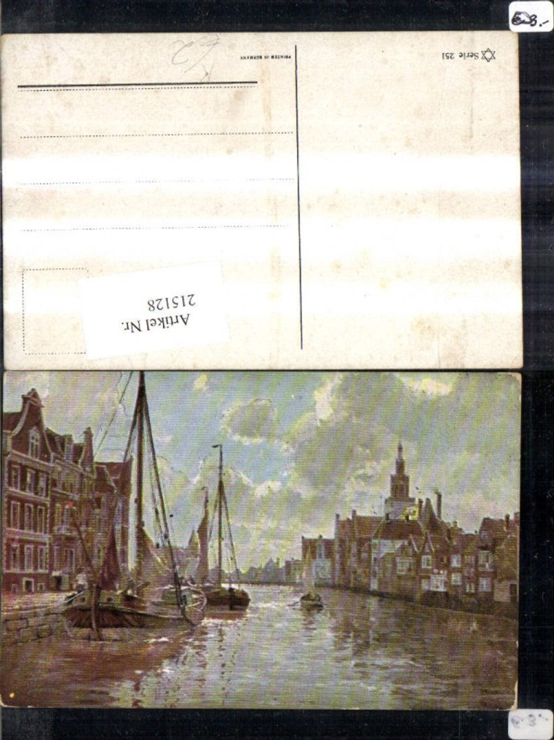 215128,Künstler Ak Fluss d. Stadt Segelboot Schiff