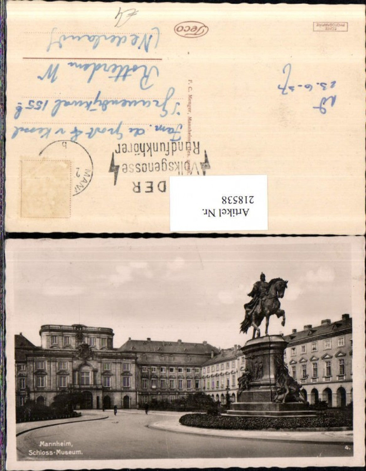 218538, Mannheim Palace Museum with monument