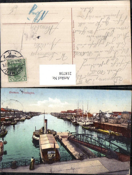 218738, Bremen Free Port Harbor Steamers Ships Bridge
