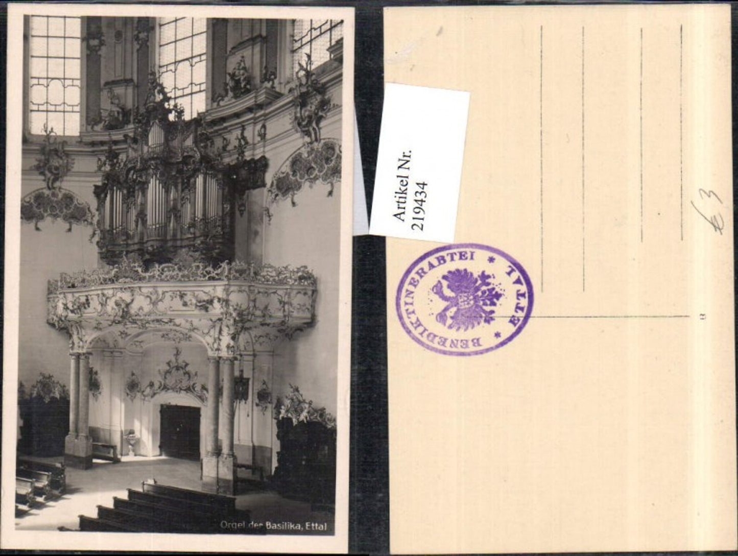 219434,Ettal Orgel der Basilika Kirche Innenansicht