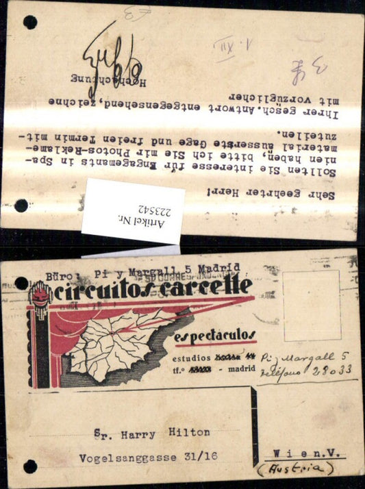 223542, advertisement receipt Circuito s carcelle espectaculo Madrid n. Harry Hilton Vienna