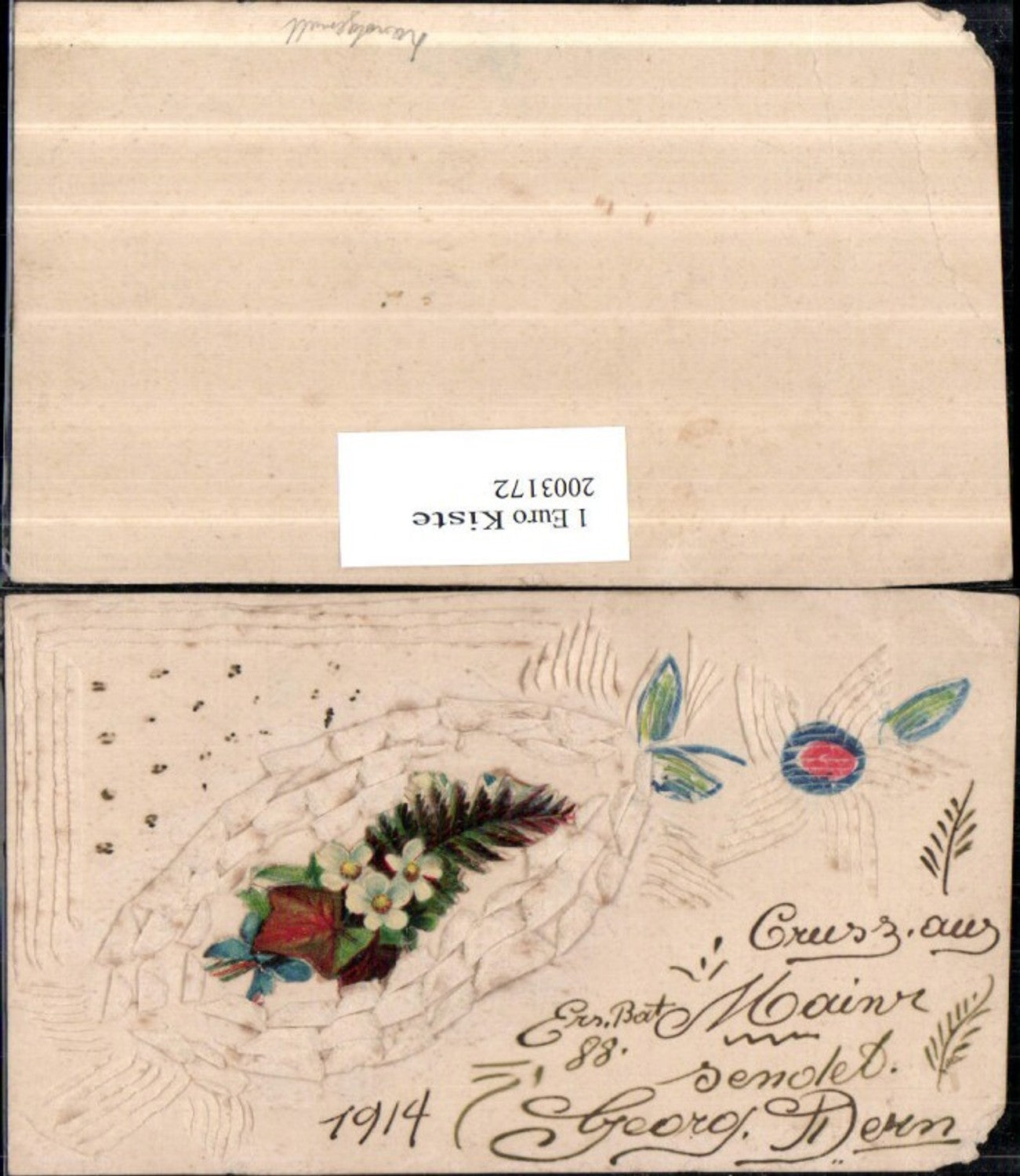 2003172, Embossed AK Greeting Card Hand-painted Flowers Ribbon