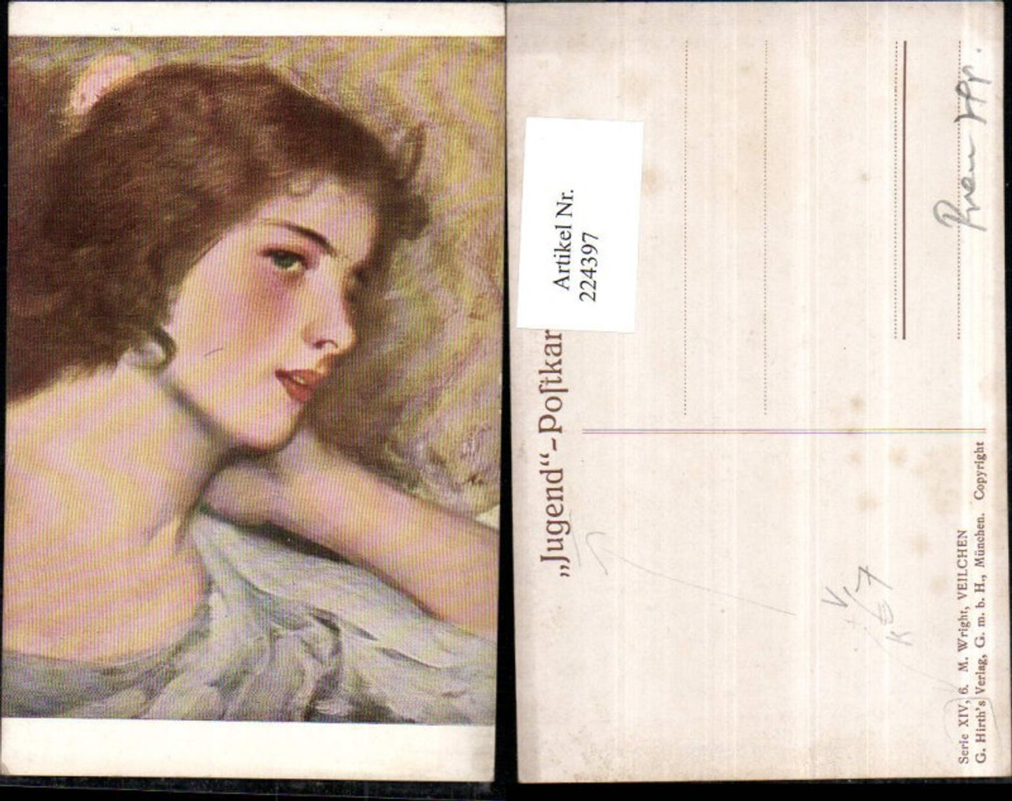 224397,Künstler AK M. Wright Veilchen Frau Portrait pub Jugend G. Hirth 14/6
