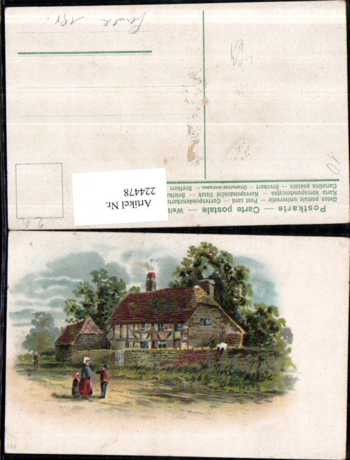 224478,Künstler Litho AK Hausansicht Kinder