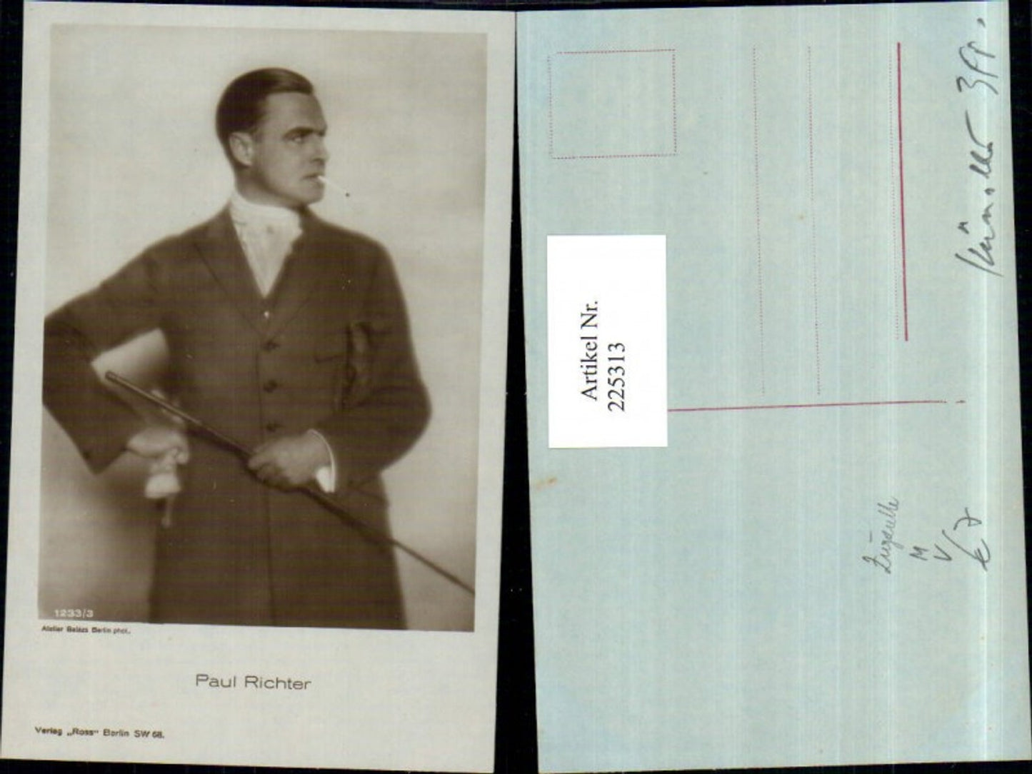 225313, Actor Paul Richter with cigarette, pub Ross, Berlin 1233/3