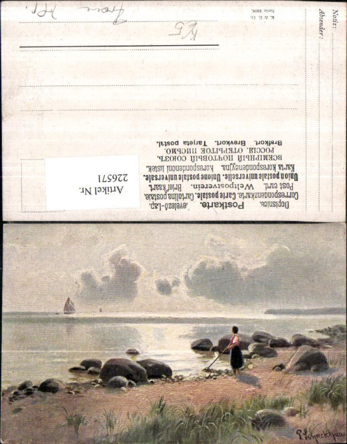 226571,Künstler AK P. Schreckhaas Meer Partie