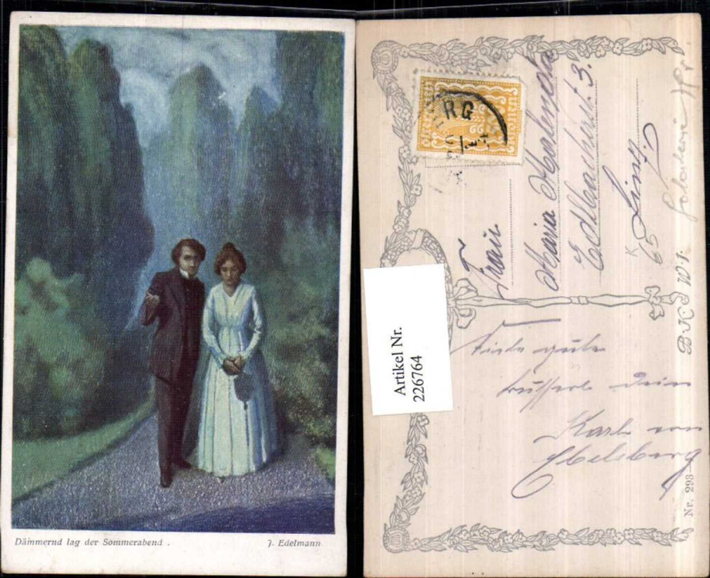 226764,Künstler AK J. Edelmann Dämmernd lag d. Sommerabend Mann u. Frau Kleid