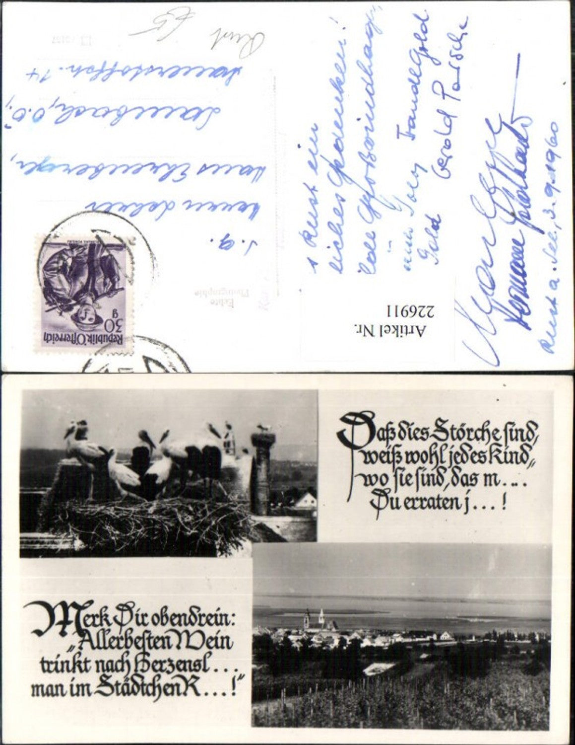 226911, Rust partial view storks stork's nest multi-image postcard