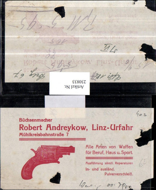 230833, Advertisement Gunsmith Robert Andreykow Linz-Urfahr Weapons