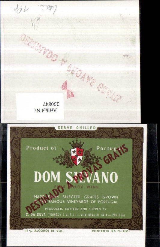 230847, Advertisement, Label, Wine Dom Silvano Portugal