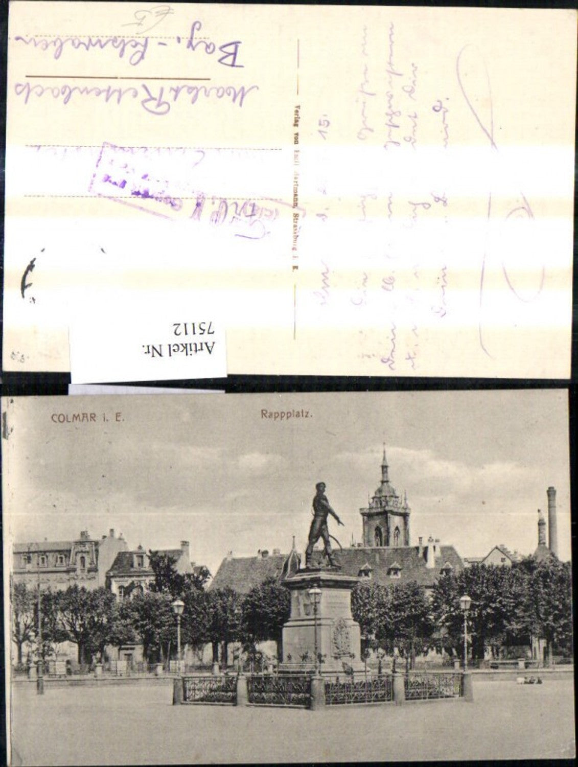 75112,Colmar i. Elsass Rappplatz Denkmal Statue