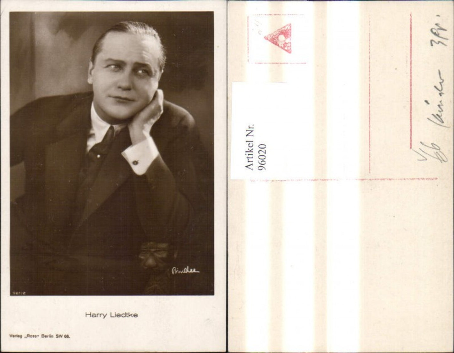 96020, Harry Liedtke pub Ross 981/2 Liane Haid actress pub Ross 1075/2