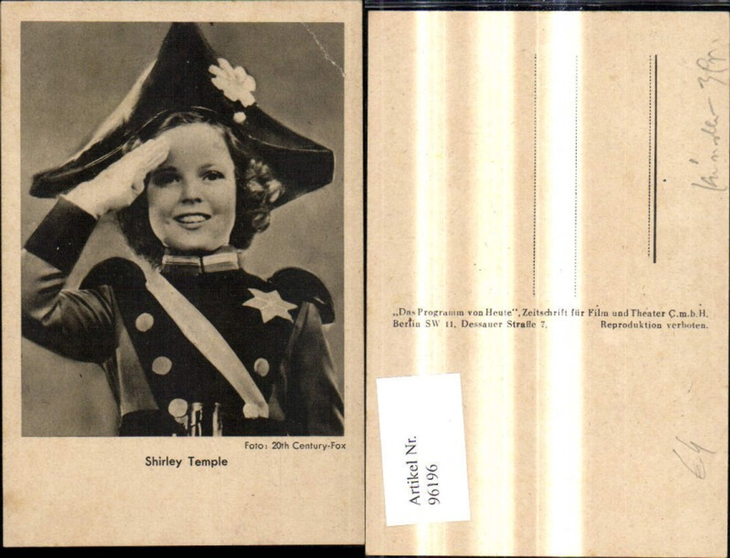 96196, Shirley Temple Costume Actress a. Child