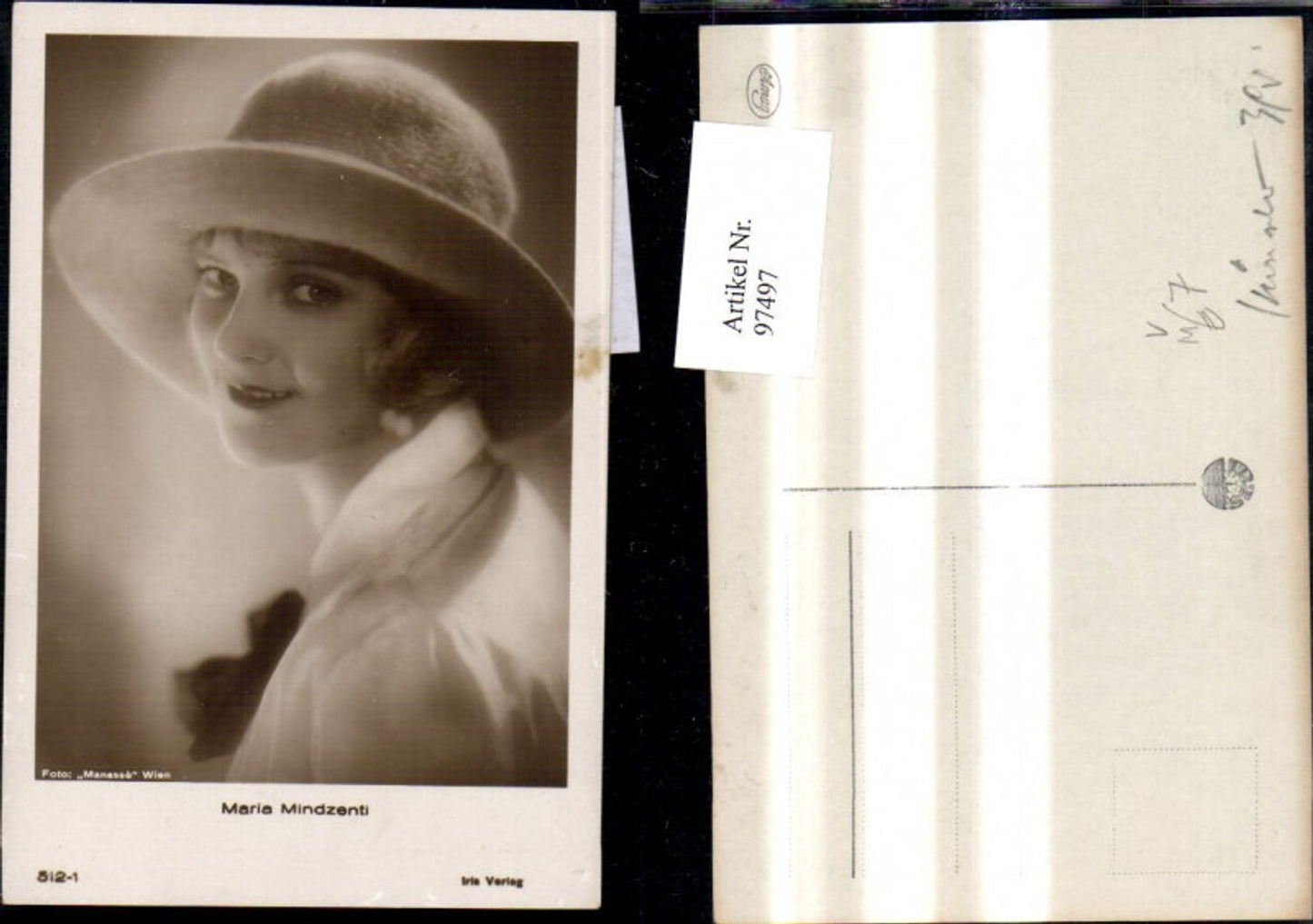 97497, Maria Mindzenti with hat, actress, published by Iris Verlag, 512-1