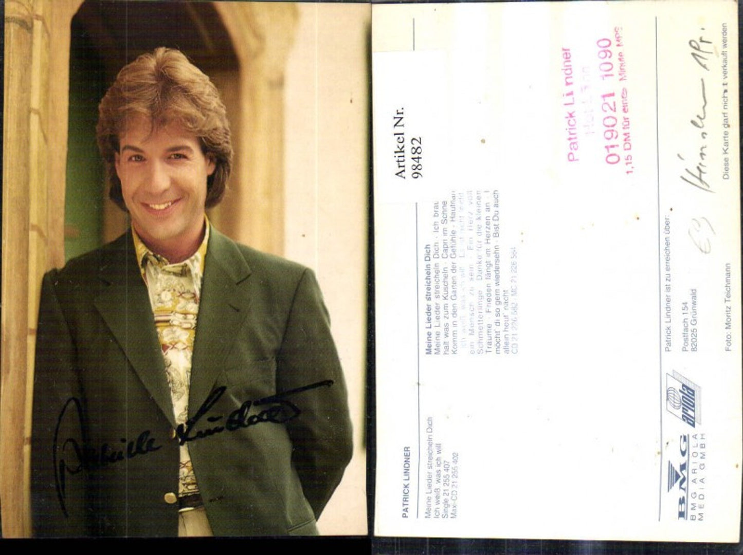 98482, Patrick Lindner Singer Autograph Autograph Card