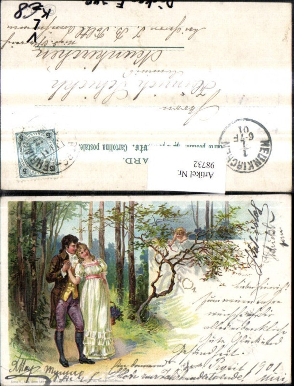 98732, Artist Lithograph E. Döcker Jr. Couple Cupid pub Rafael Neuber