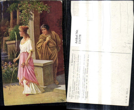 116778, Artist Ak H. Sienkiewicz Quo Vadis Lygia and Vinicius drawing fish in sand