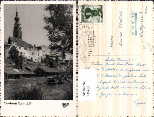 235430, Braunau am Inn, part of church tower, pub FE Brandt 9756