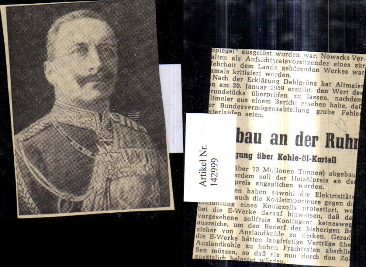 142999, Newspaper clipping Kaiser Wilhelm Nobility Monarchy