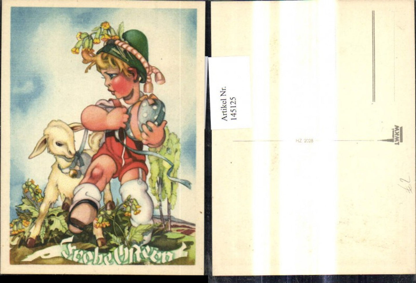 145125, Artist Ak Bub Boy Lamb Easter Egg Flowers Blessed Easter