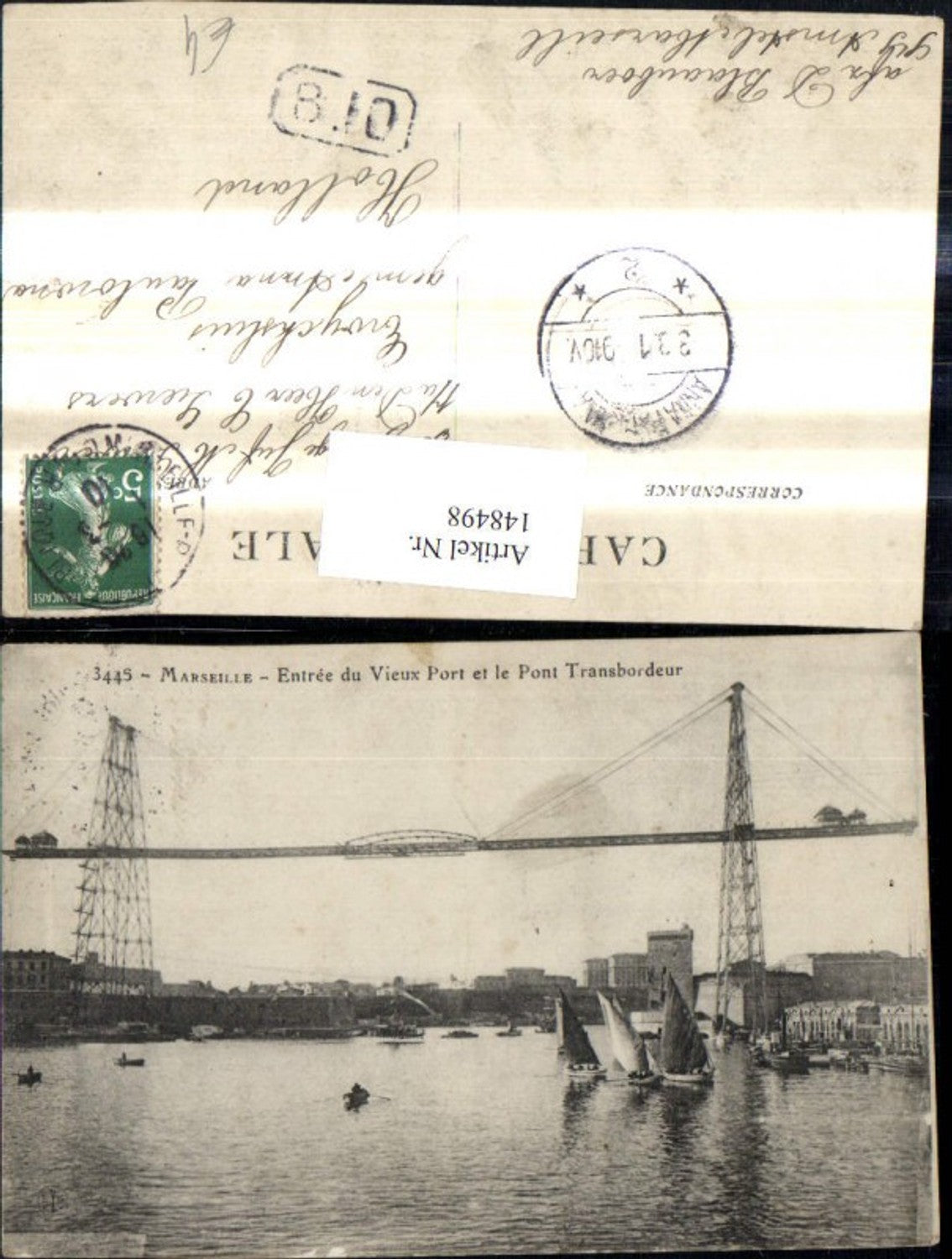 148498,Marseille Entree du Vieux Port et le Pont Tranbordeur Brücke Segelboote Boote