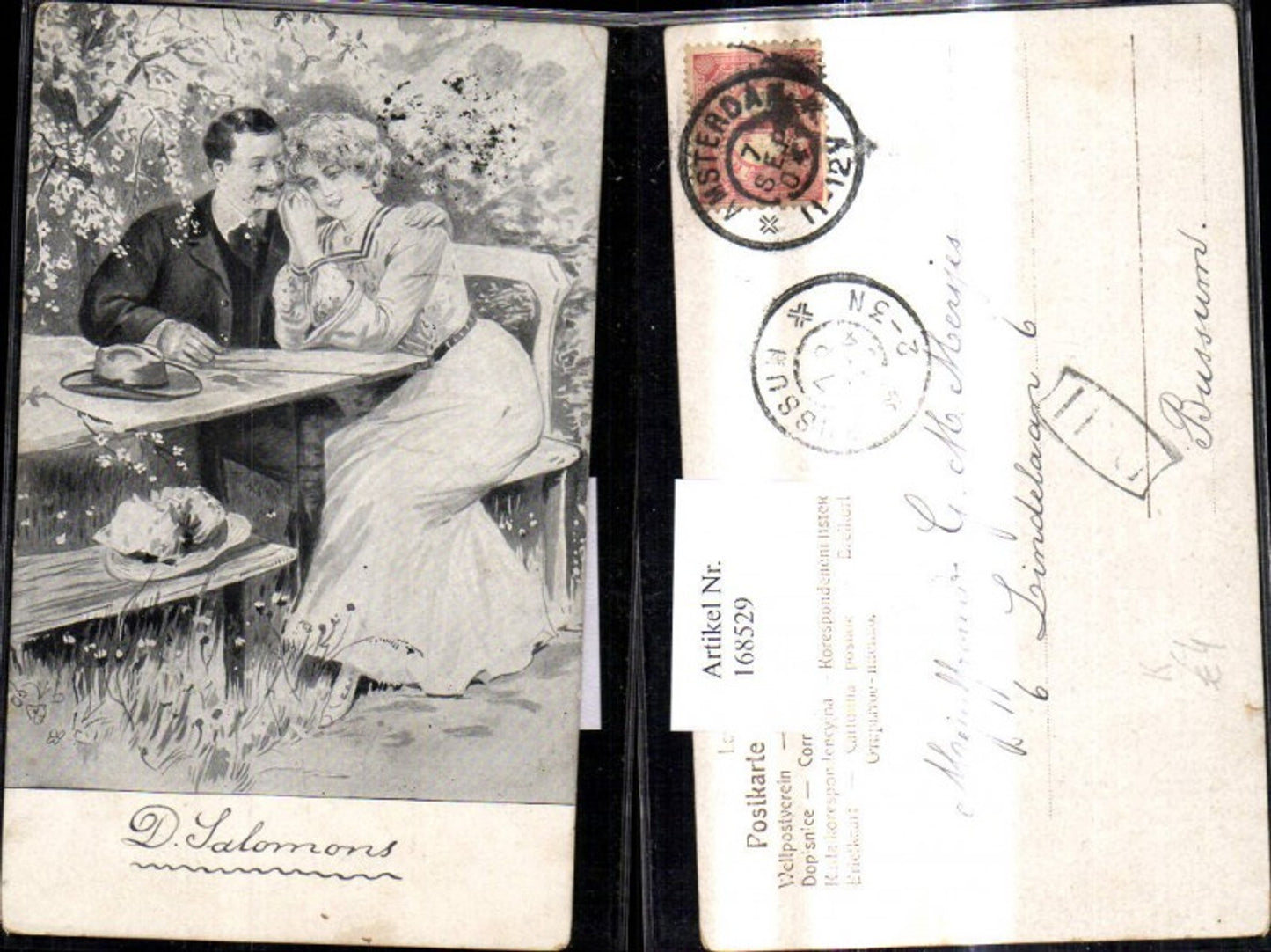 168529, Artist Ak D. Solomon's Love Couple Embrace at Table