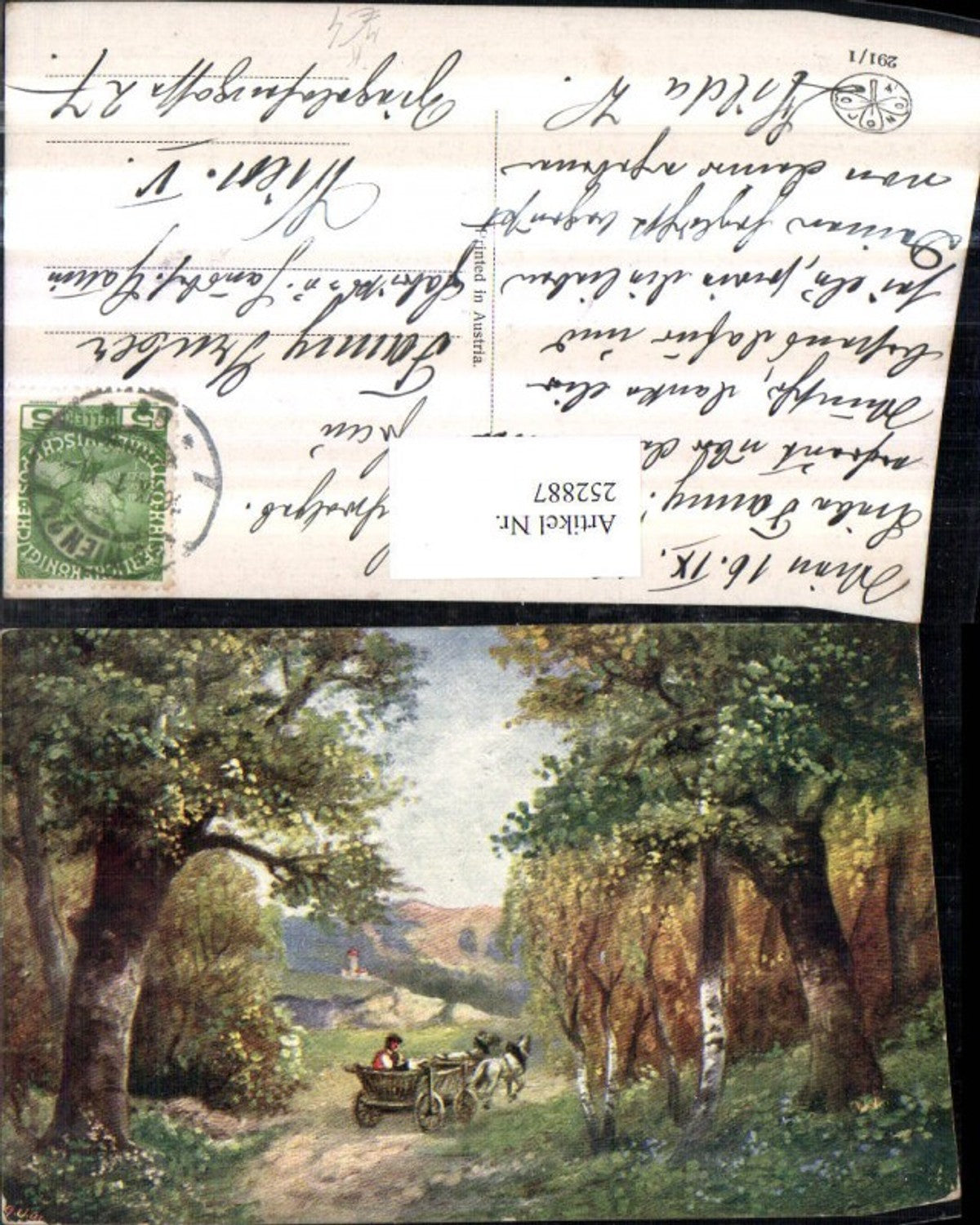 252887,Künstler AK Landschaft Wald Wegpartie Kutsche